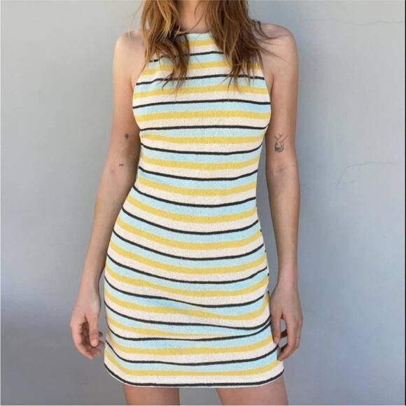 NWT Zara Rustic Stripe Halter Mini‎ Dress - Picture 1 of 7